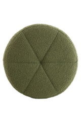 Grüner Sitzpuff in Draufsicht mit texturierter Oberfläche und segmentiertem Design.