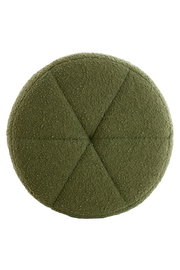 Grüner Sitzpuff in Draufsicht mit texturierter Oberfläche und segmentiertem Design.