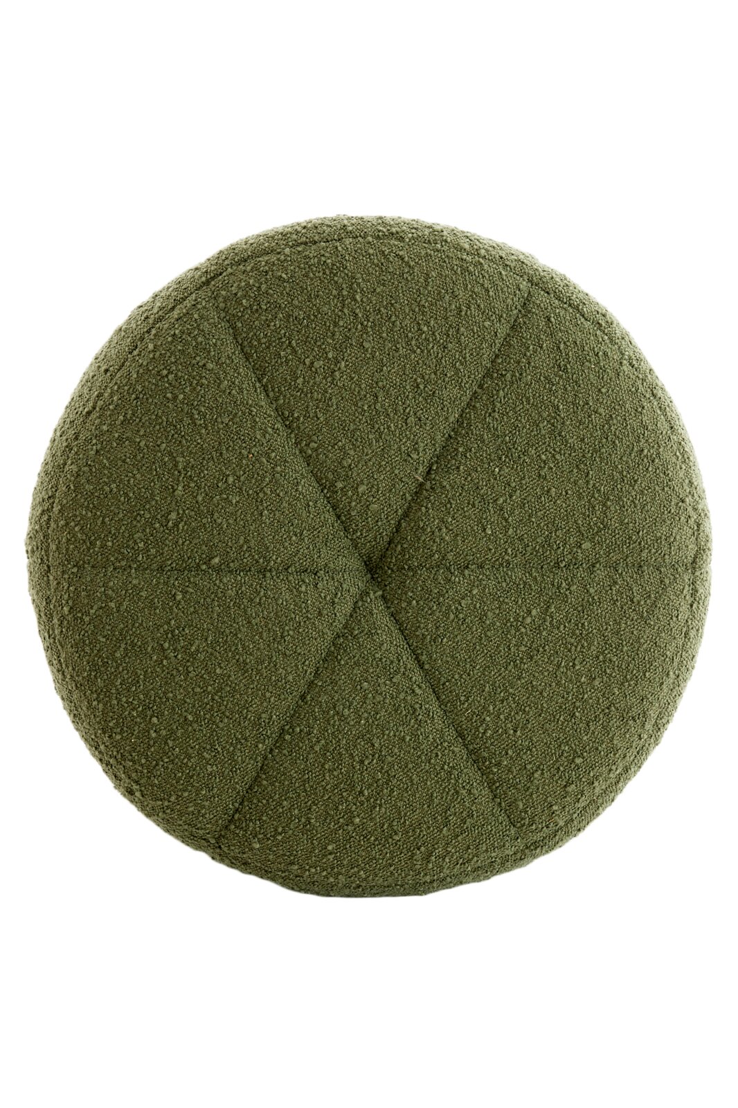 Grüner Sitzpuff in Draufsicht mit texturierter Oberfläche und segmentiertem Design.