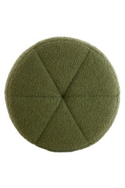 Grüner Sitzpuff in Draufsicht mit texturierter Oberfläche und segmentiertem Design.