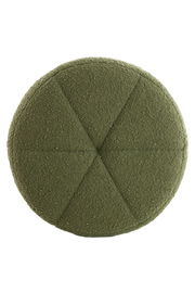 Grüner Sitzpuff in Draufsicht mit texturierter Oberfläche und segmentiertem Design.