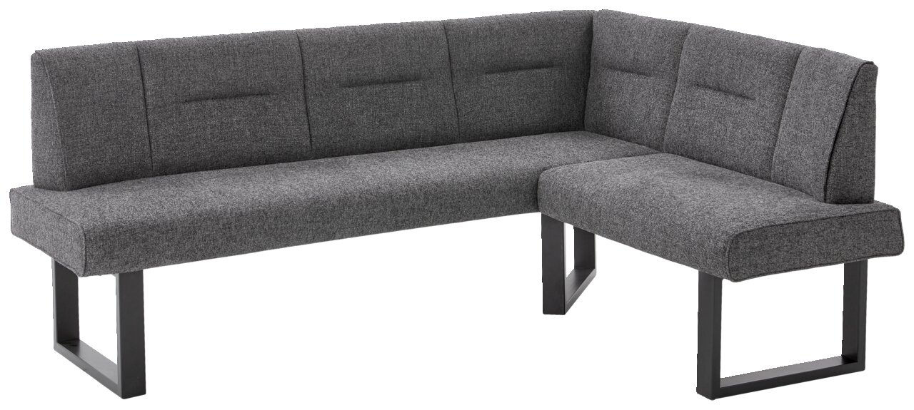 Graue Eckbank mit modernem Design und Metallbeinen, seitliche Perspektive