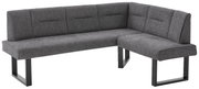 Graue Eckbank mit modernem Design und Metallbeinen, seitliche Perspektive