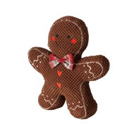 Deurstopper in de vorm van een peperkoekmannetje met een rode vlinderdas, gezien vanaf de voorkant.