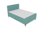 Boxbett in türkis mit gepolstertem Kopfteil, seitlicher Perspektive