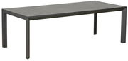Moderner rechteckiger Gartentisch aus Metall in seitlicher Perspektive