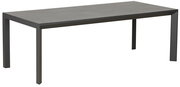 Moderner rechteckiger Gartentisch aus Metall in seitlicher Perspektive