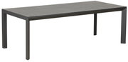 Moderner rechteckiger Gartentisch aus Metall in seitlicher Perspektive