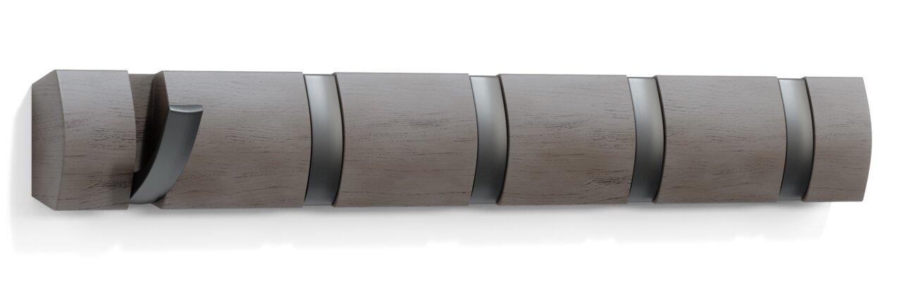 Umbra Wandgarderobe FLIP Moderne Wandgarderobe aus Holz mit mehreren Haken, seitliche Perspektive