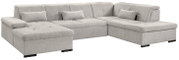 Graues Ecksofa in U-Form mit Kissen, Ansicht von vorne links