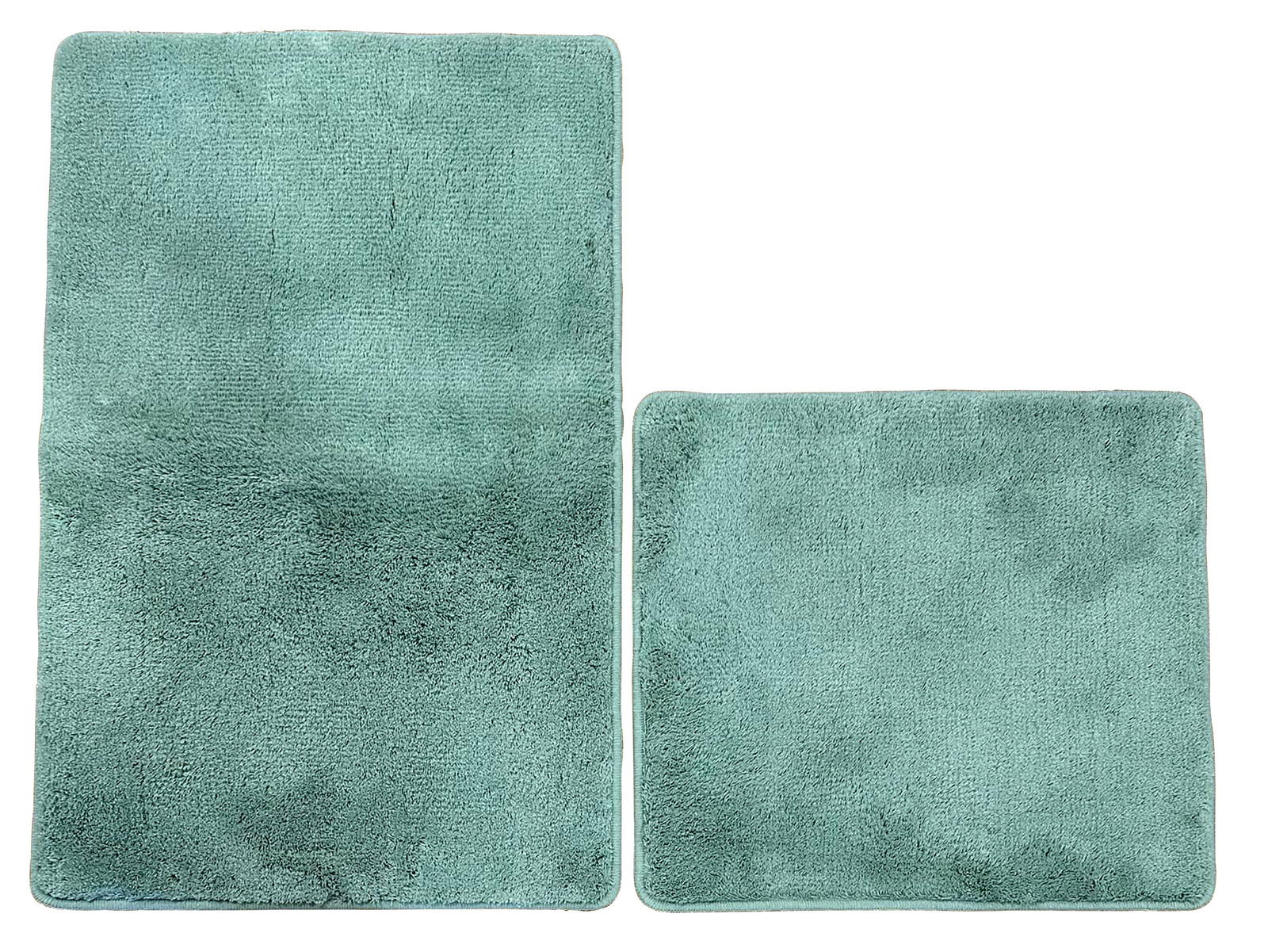 StepOne Badteppich 2er-Set UNI Zweiteiliges Badteppich-Set in Mintgrün, bestehend aus einem rechteckigen und einem quadratischen Teppich, aus der Vogelperspektive fotografiert.