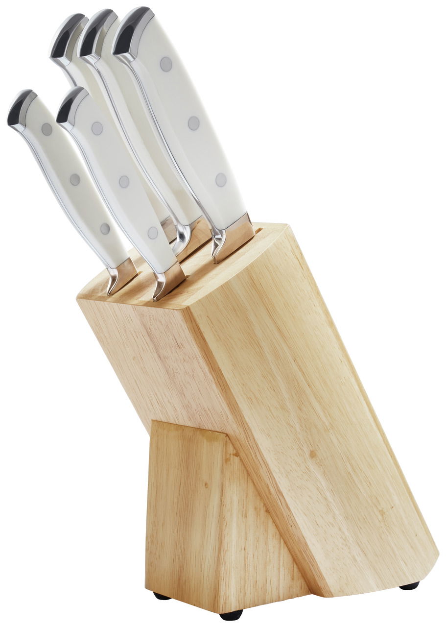 Messerset 6-tlg. in einem Holzblock, seitliche Perspektive
