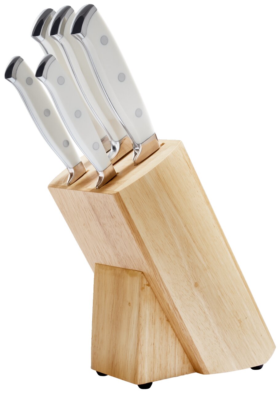 Messerset 6-tlg. in einem Holzblock, seitliche Perspektive