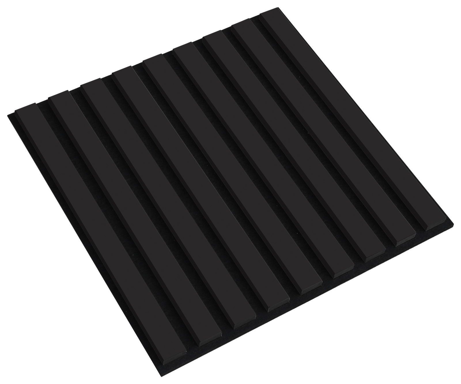 Schwarzes quadratisches Dekopaneel mit parallelen Erhebungen, perspektivisch von oben betrachtet.