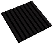 Zwart vierkant decoratief paneel met parallelle ribbels, in perspectief van bovenaf gezien.
