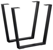 Zwei schwarze V-förmige Tischgestelle aus Metall, seitliche Perspektive