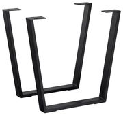 Zwei schwarze V-förmige Tischgestelle aus Metall, seitliche Perspektive