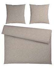 Wendebettwäsche-Set in Beige mit zwei Kissenbezügen und einem Bettdeckenbezug, Draufsicht