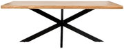 Moderner Esstisch mit Holzplatte und schwarzem Metallgestell in X-Form, Frontalansicht