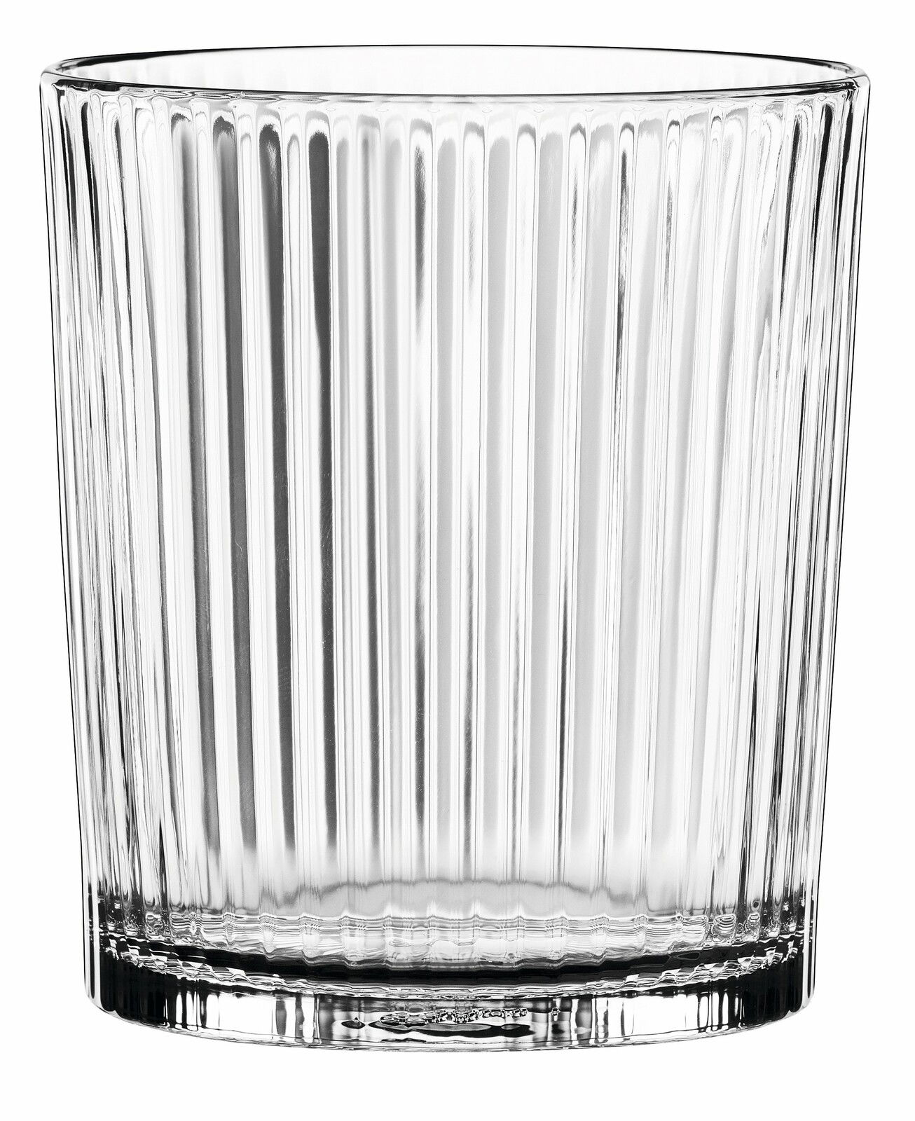 Transparentes, geriffeltes Glas im Becher-Set, seitliche Perspektive