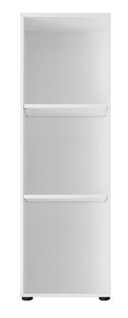 Weißes Unterstellregal mit drei Fächern, frontale Ansicht