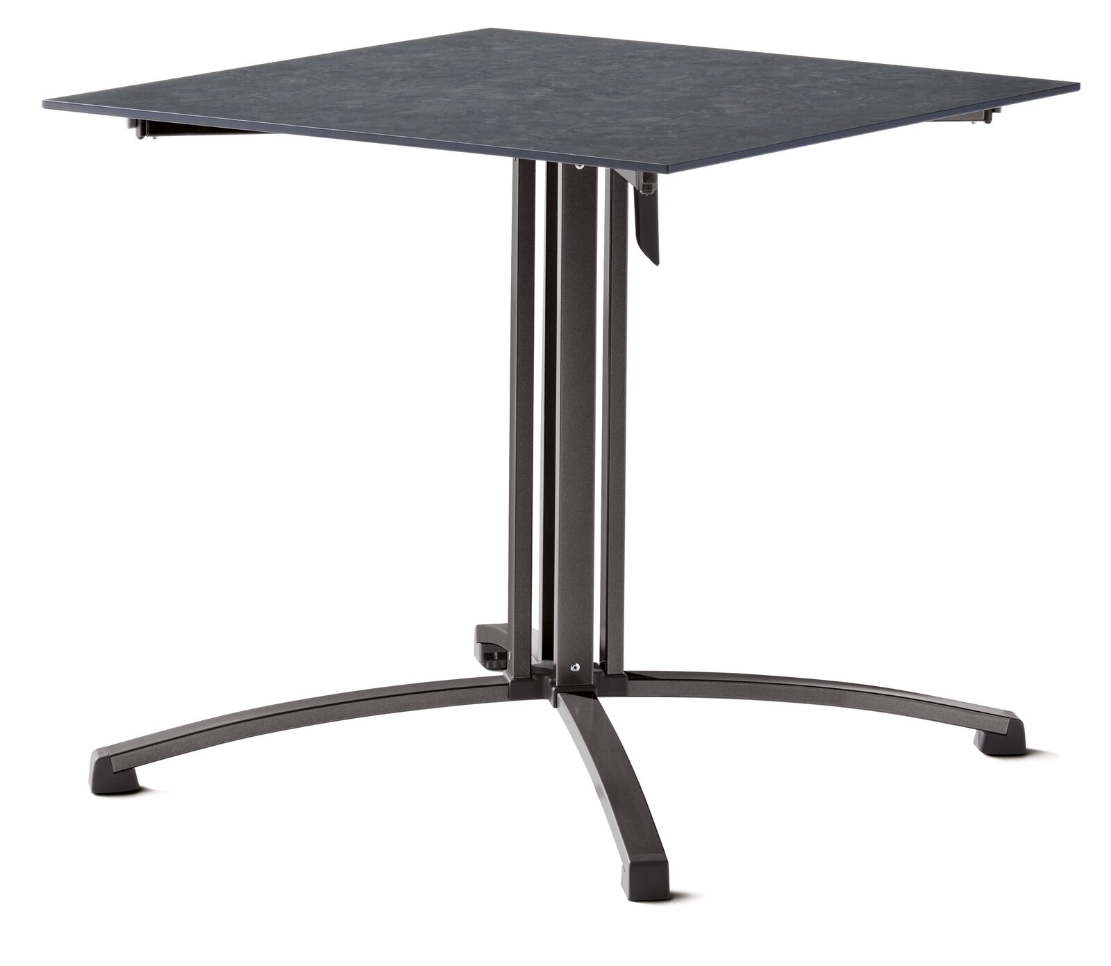 Sieger Gartentisch POLYTEC Moderner quadratischer Gartentisch mit dunkler Tischplatte und stabilem Metallgestell, seitliche Perspektive