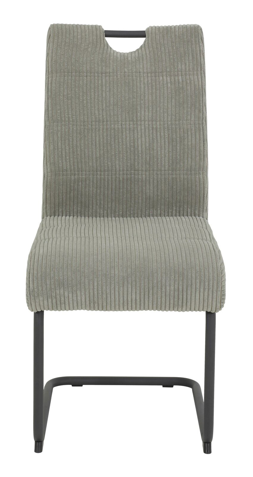 Grauer Schwingstuhl mit geripptem Stoffbezug, Vorderansicht