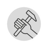 Symbol eines Hammers in einer Hand, von oben betrachtet.