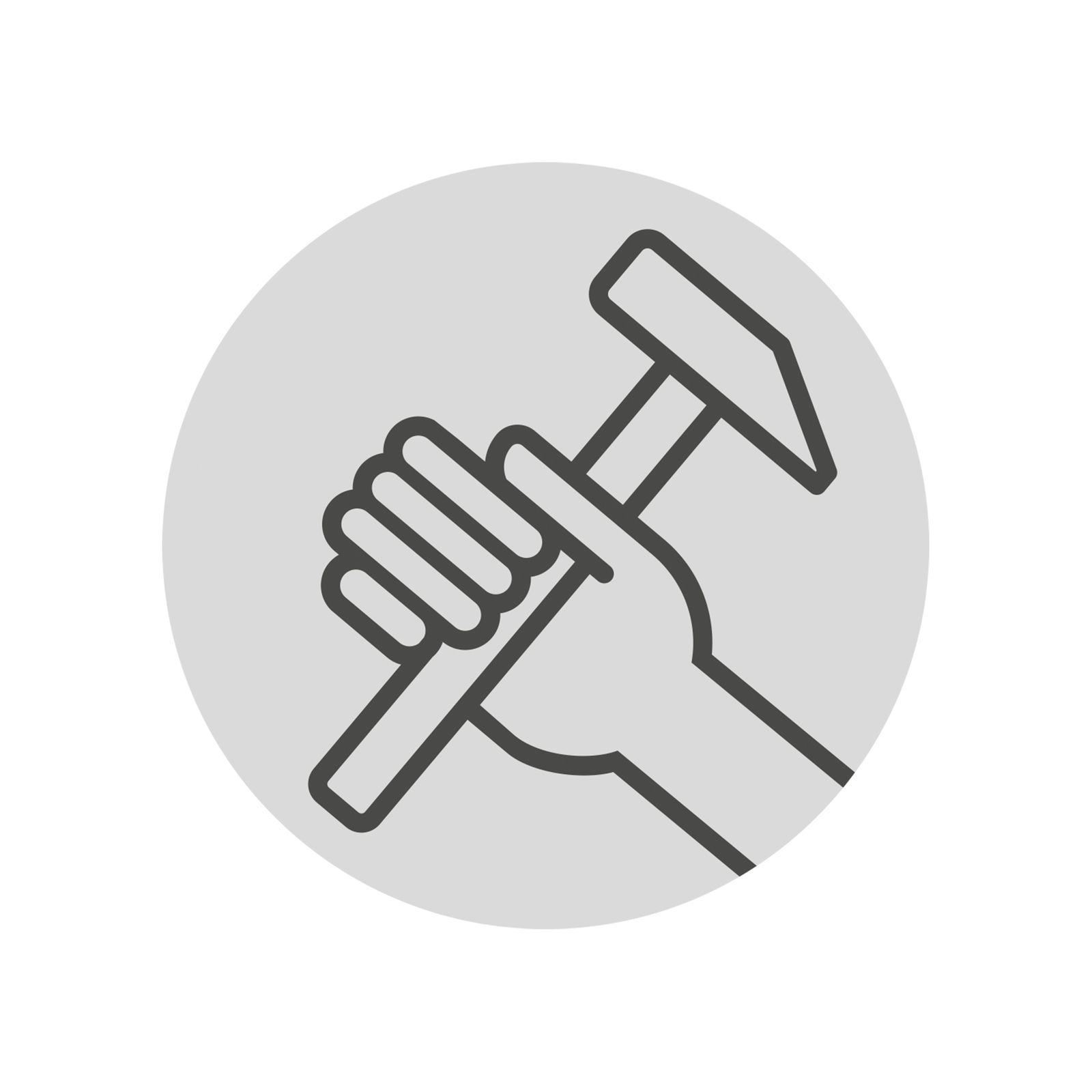 Symbol eines Hammers in einer Hand, von oben betrachtet.