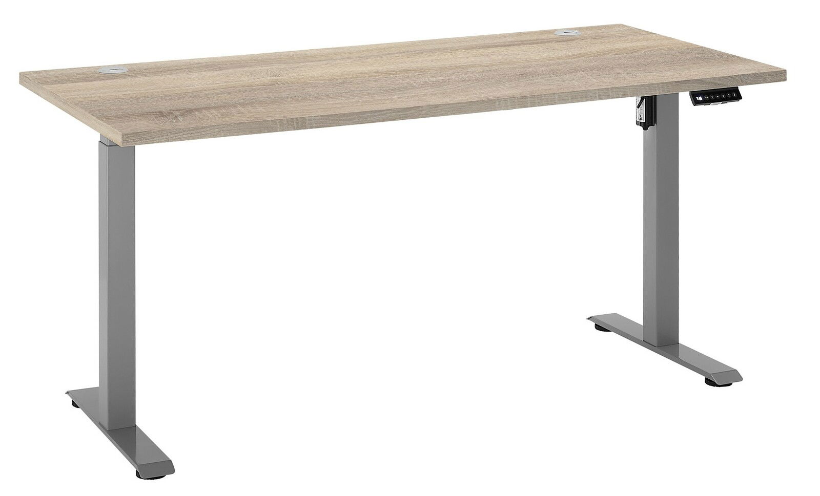 XORA E-Schreibtisch FINITO Moderner E-Schreibtisch mit Holzoberfläche und grauen Metallbeinen, seitliche Perspektive