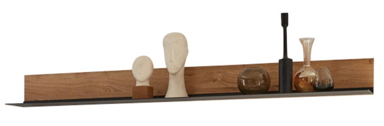 Wöstmann Markenmöbel Wandbord WM 2140 Wandbord aus Holz und Metall mit dekorativen Objekten, seitliche Perspektive