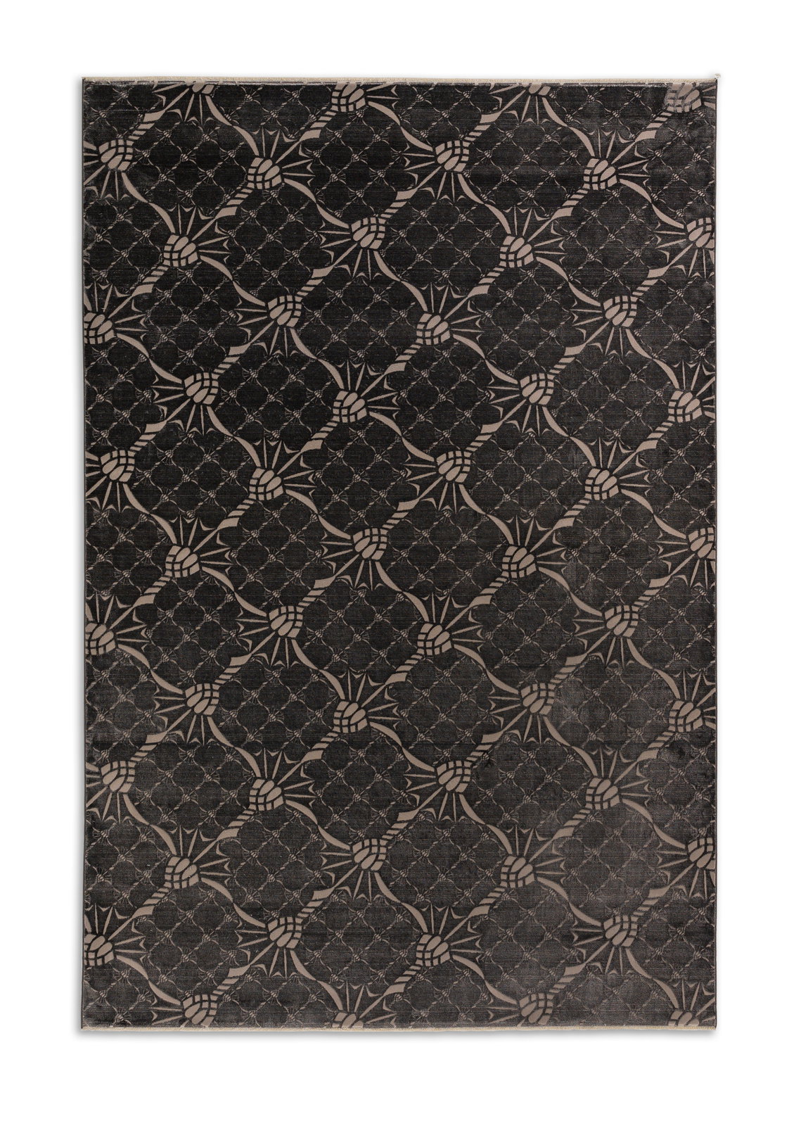 Draufsicht auf eine JOOP! CornflowerDouble Bettwäsche in Schwarz mit stilisiertem Kornblumenmuster.