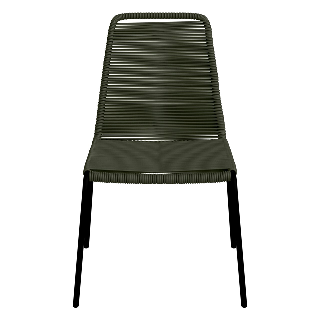 Moderner Stapelstuhl mit grünem Geflecht, Vorderansicht