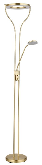 Goldener Deckenfluter mit Leselampe, seitliche Perspektive