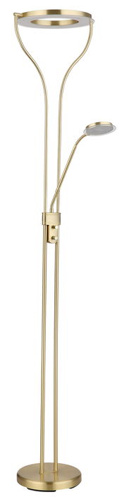 Goldener Deckenfluter mit Leselampe, seitliche Perspektive