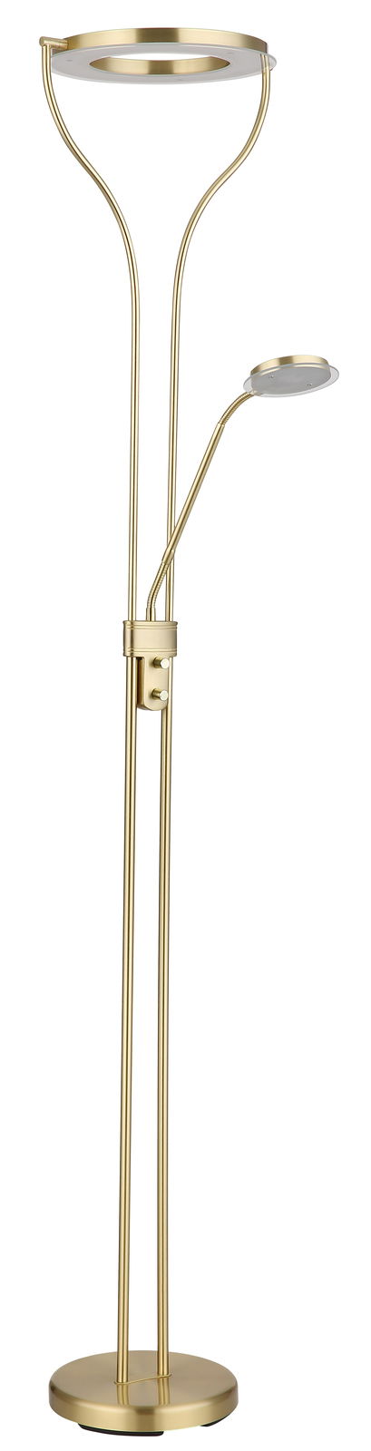 Goldener Deckenfluter mit Leselampe, seitliche Perspektive
