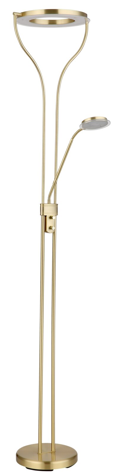 Goldener Deckenfluter mit Leselampe, seitliche Perspektive
