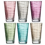 Sechsteiliges Becherset mit 280ml Fassungsvermögen in verschiedenen Farben, aus der Frontalperspektive fotografiert.