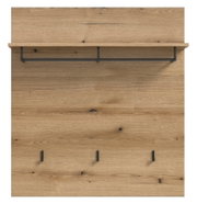Holzpaneel mit Ablage und Haken, frontale Ansicht
