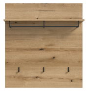 Holzpaneel mit Ablage und Haken, frontale Ansicht