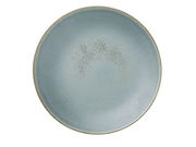 Runde, graue Keramikplatte mit feiner Sprenkelung, Draufsicht