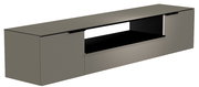 Moderano XL Hänge-Lowboard Serie BORMIO in seitlicher Perspektive, modernes Design in dunkler Farbe mit offenen und geschlossenen Fächern.