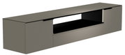 Moderano XL Hänge-Lowboard Serie BORMIO in seitlicher Perspektive, modernes Design in dunkler Farbe mit offenen und geschlossenen Fächern.