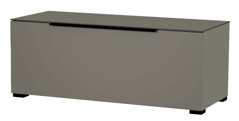 TV-Lowboard in grauer Farbe, rechteckige Form mit glatter Oberfläche, Frontansicht