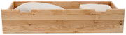 Holz-Bettschubkasten mit Kissen und Decke, frontale Ansicht