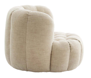 Beiger, gepolsterter Sessel in Seitenansicht mit weicher, runder Form und gestepptem Design.