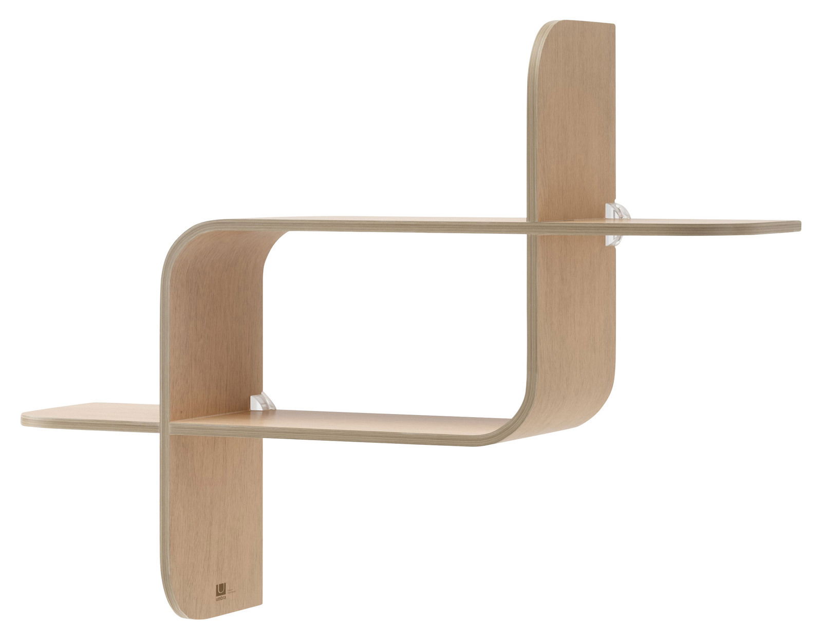 Umbra Wandregal MONTAGE Modernes Wandregal aus hellem Holz mit geschwungenem Design, seitliche Perspektive