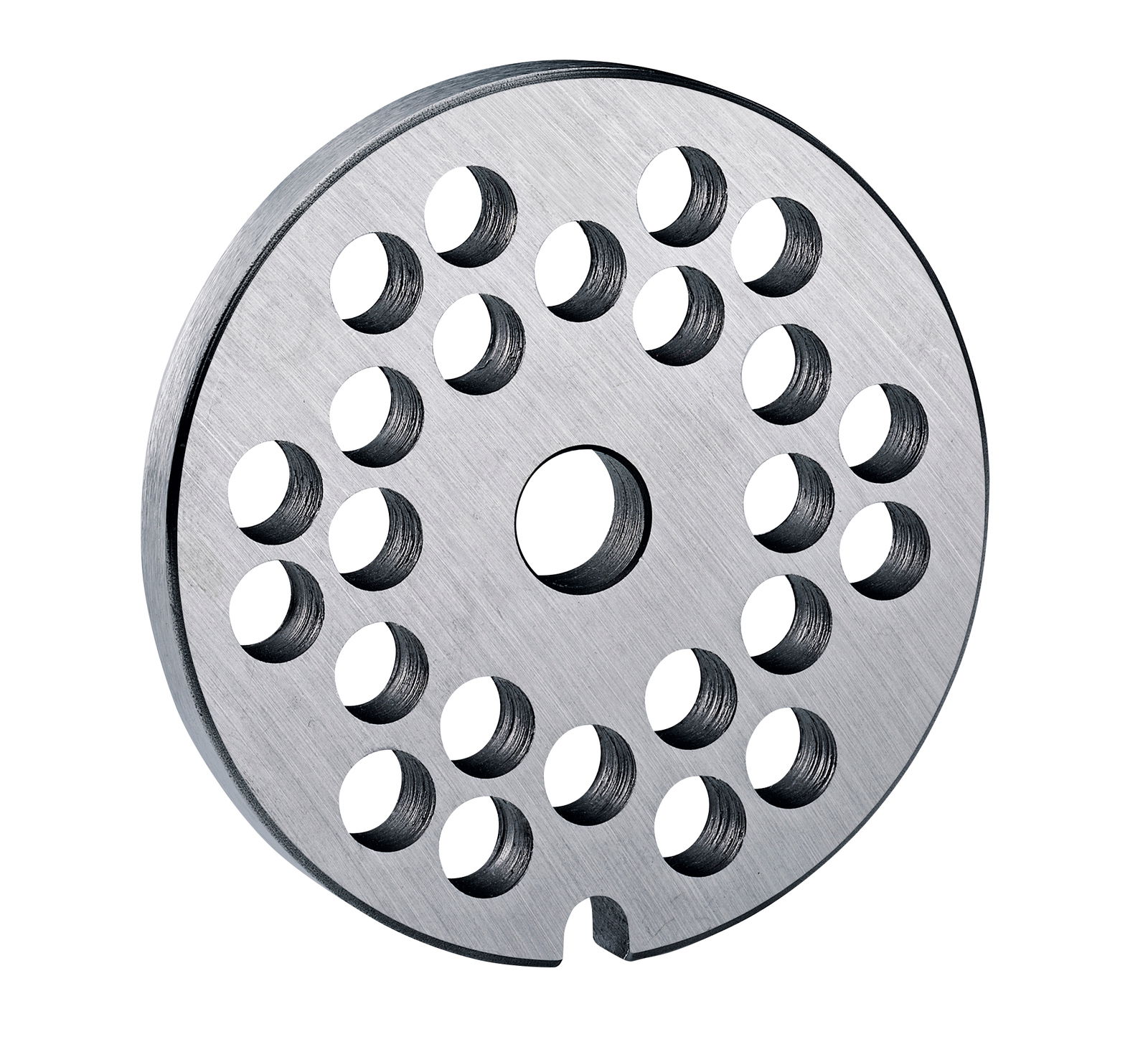 Runde Lochscheibe aus Metall für Fleischwolf, seitliche Perspektive