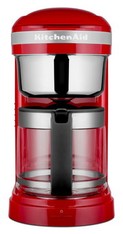 Rote Kaffeemaschine Empire von vorne mit Glaskanne und Edelstahlakzenten