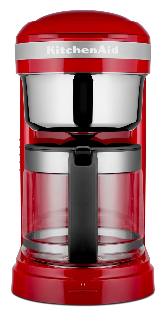 Rote Kaffeemaschine Empire von vorne mit Glaskanne und Edelstahlakzenten